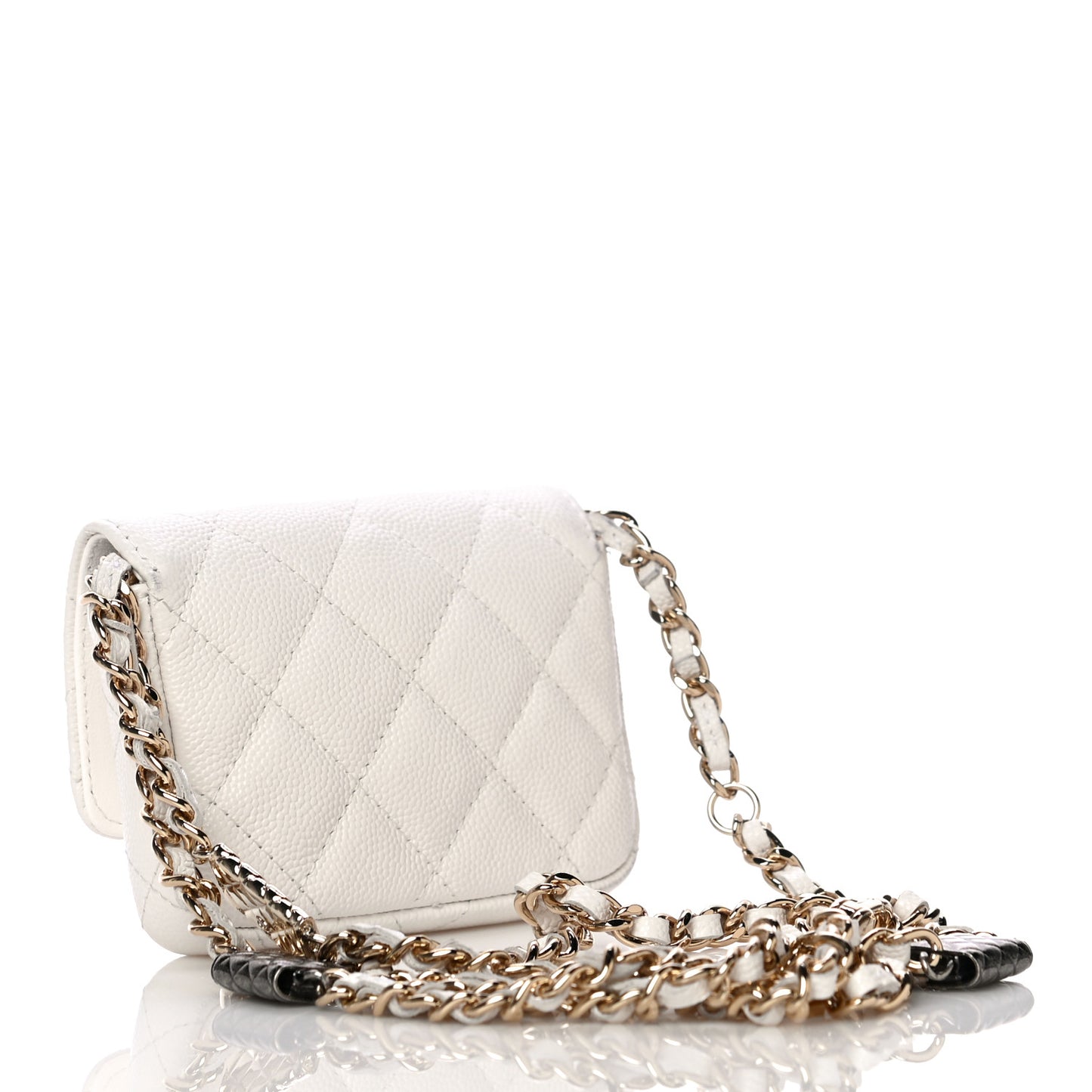 Caviar Quilted Belt Bag With Charms On Chain White