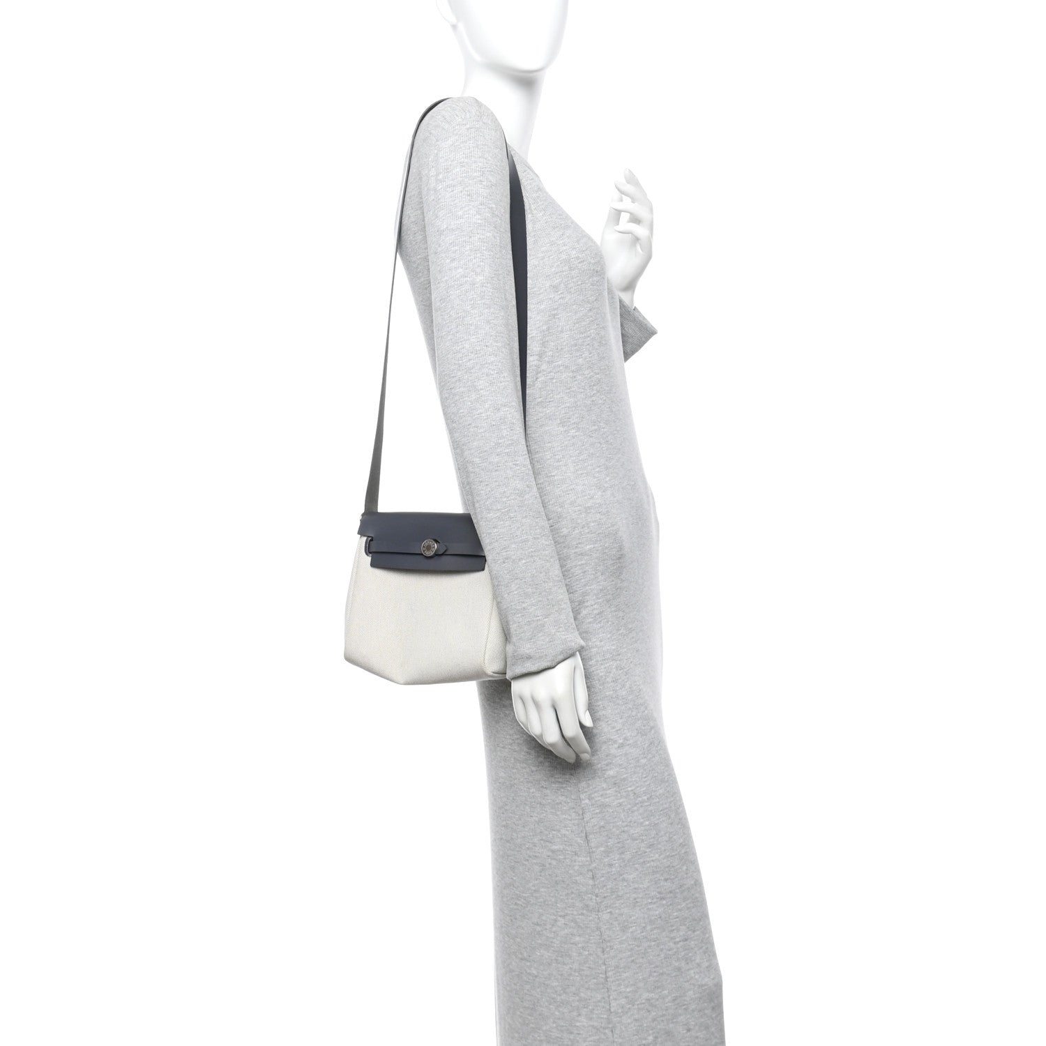 Hermes Military Toile Vache Hunter Herbag Zip Retourne 20 Ecru Bleu Glacier Ardoise 2 of 11