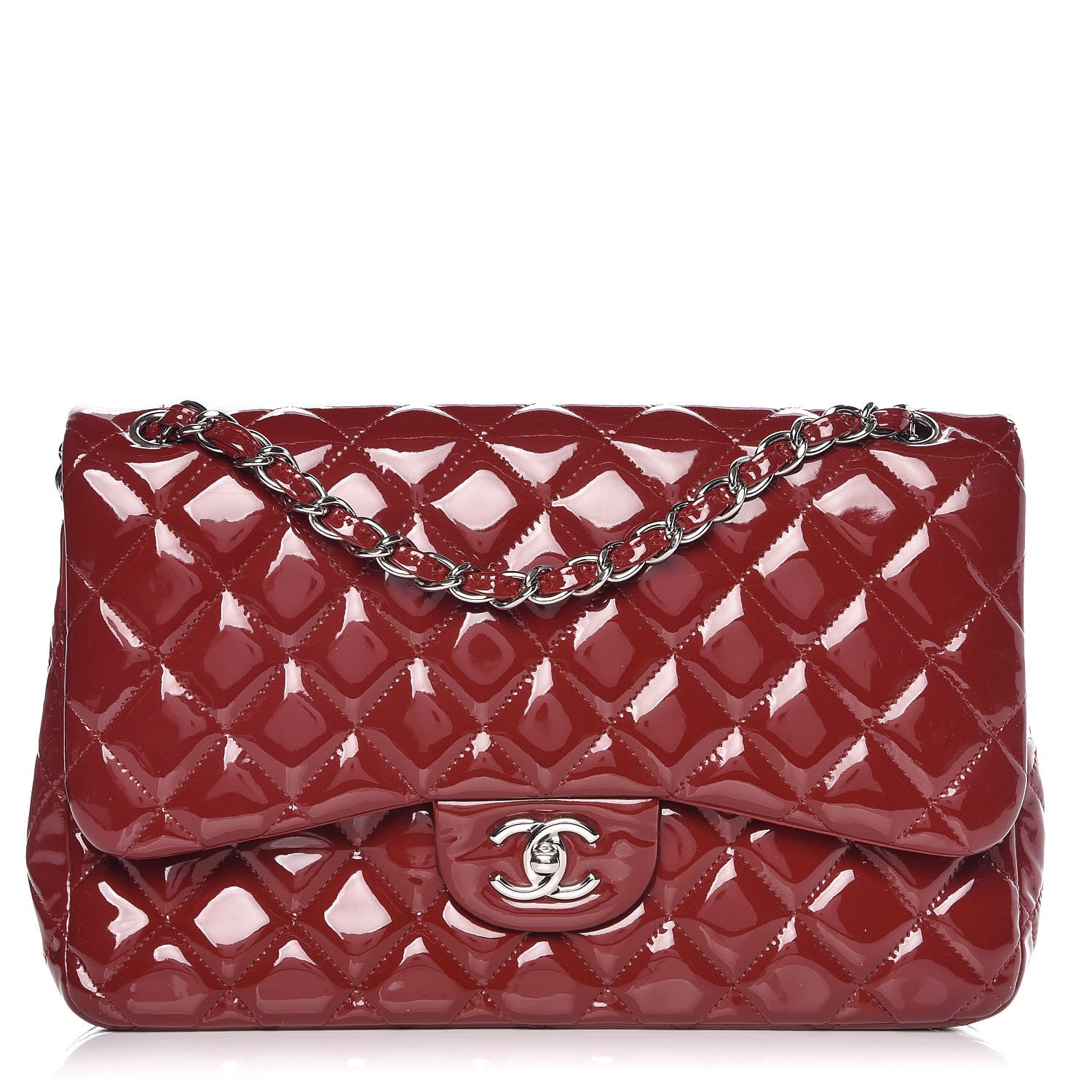 Chanel Patent Quilted Jumbo Double Flap Dark Red 1 of 16