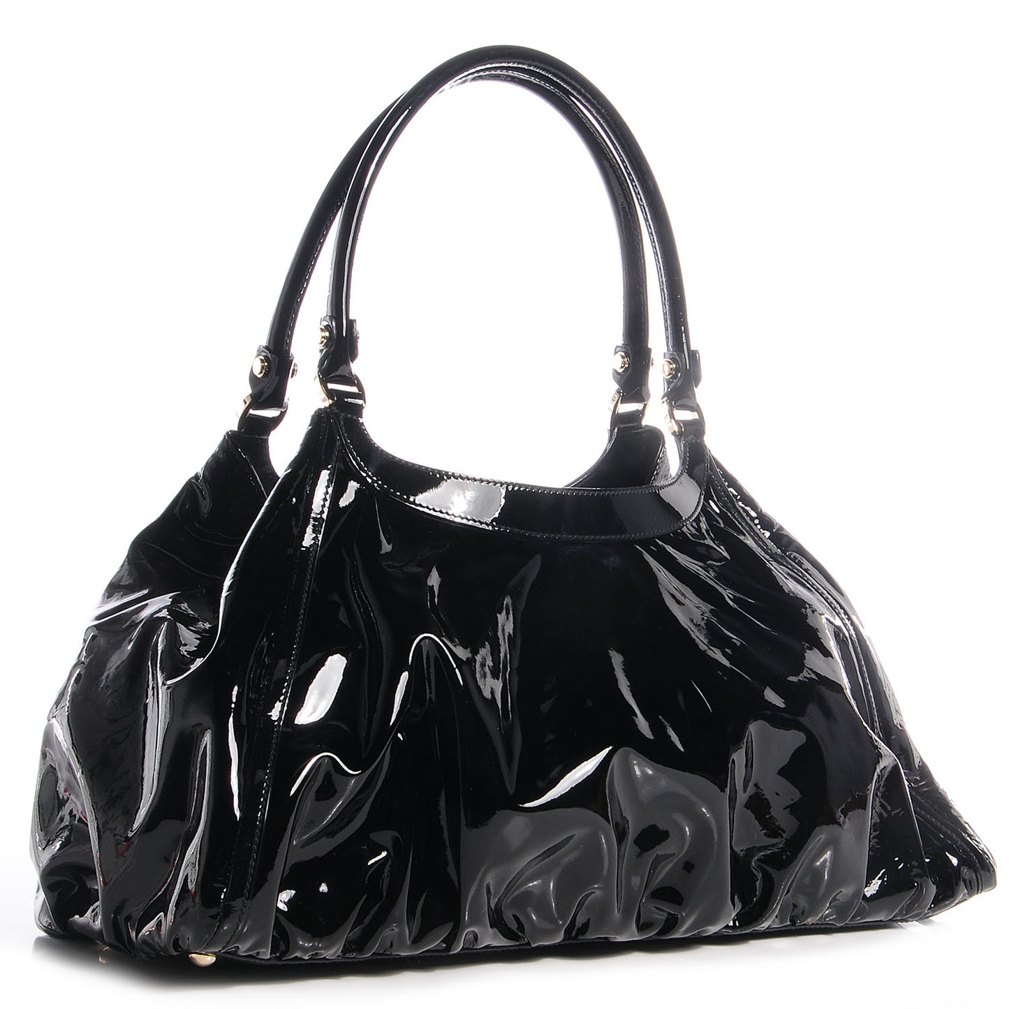 Patent D Gold Large Shoulder Bag Black