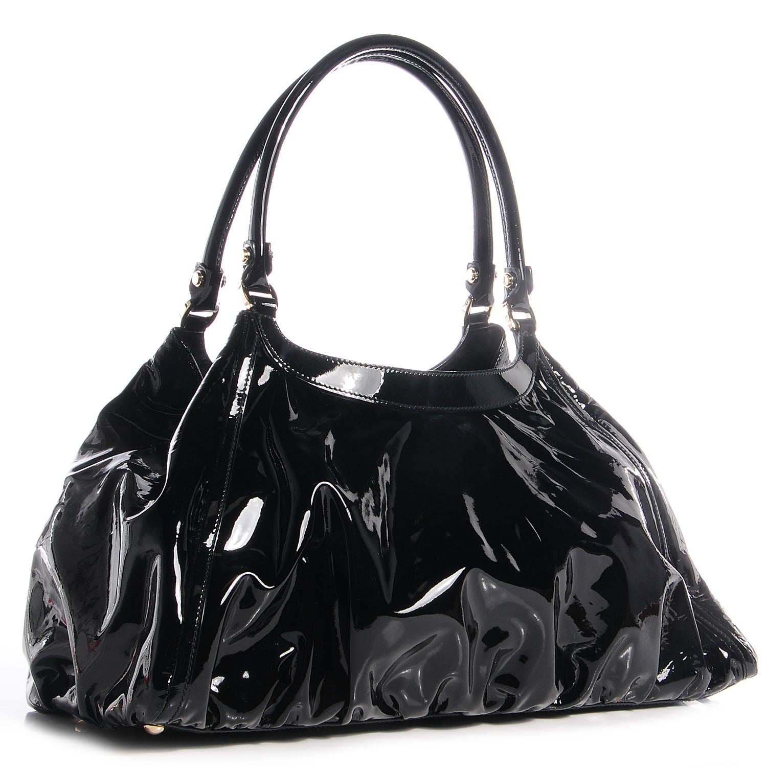 Gucci Patent D Gold Large Shoulder Bag Black 3 of 7