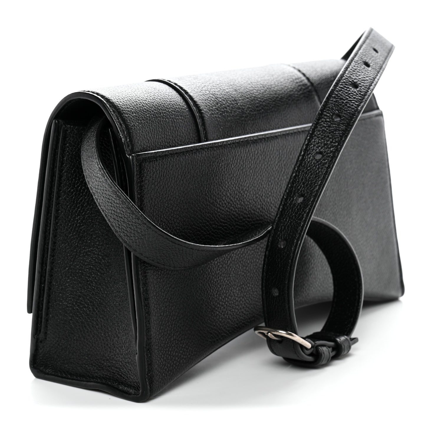 Grained Calfskin Small Hourglass Sling Shoulder Bag Black