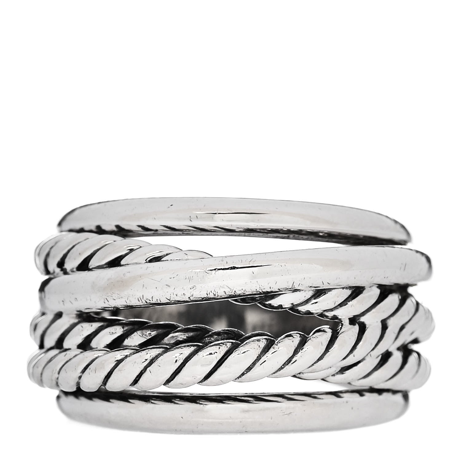 David Yurman Sterling Silver 14mm Wide Crossover Cable Ring 54 7 1 of 4