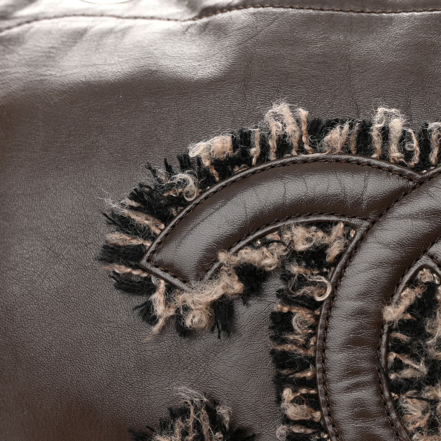 Tweed Lambskin Drawstring Tweedy Tote Brown