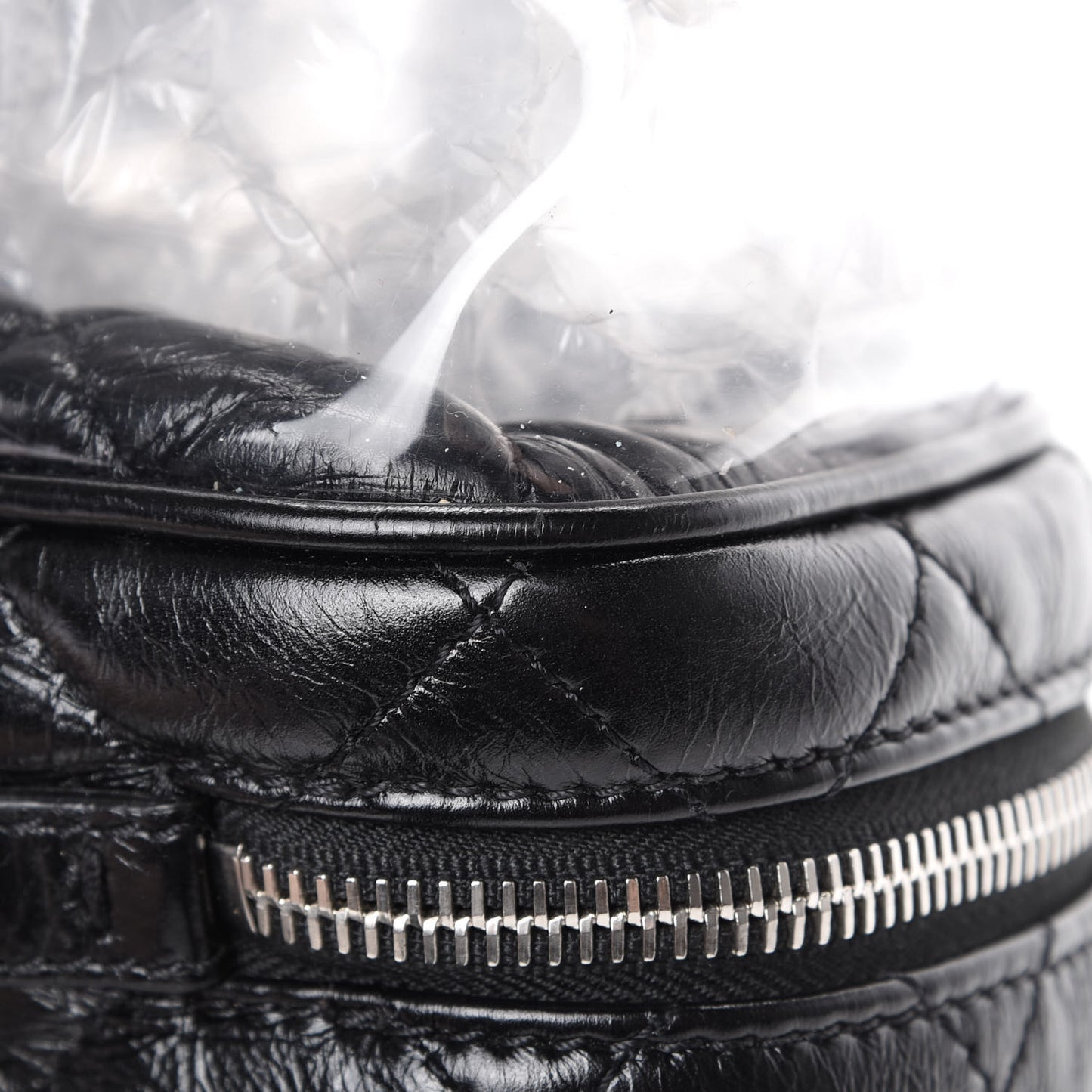 Crumpled Calfskin PVC Quilted Backpack Black