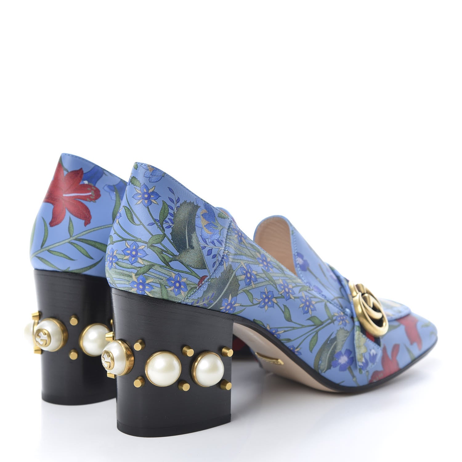 Gucci Apollo Calfskin Web Pearl New Flora Peyton 75mm Loafer Pumps 41 Azure 4 of 8