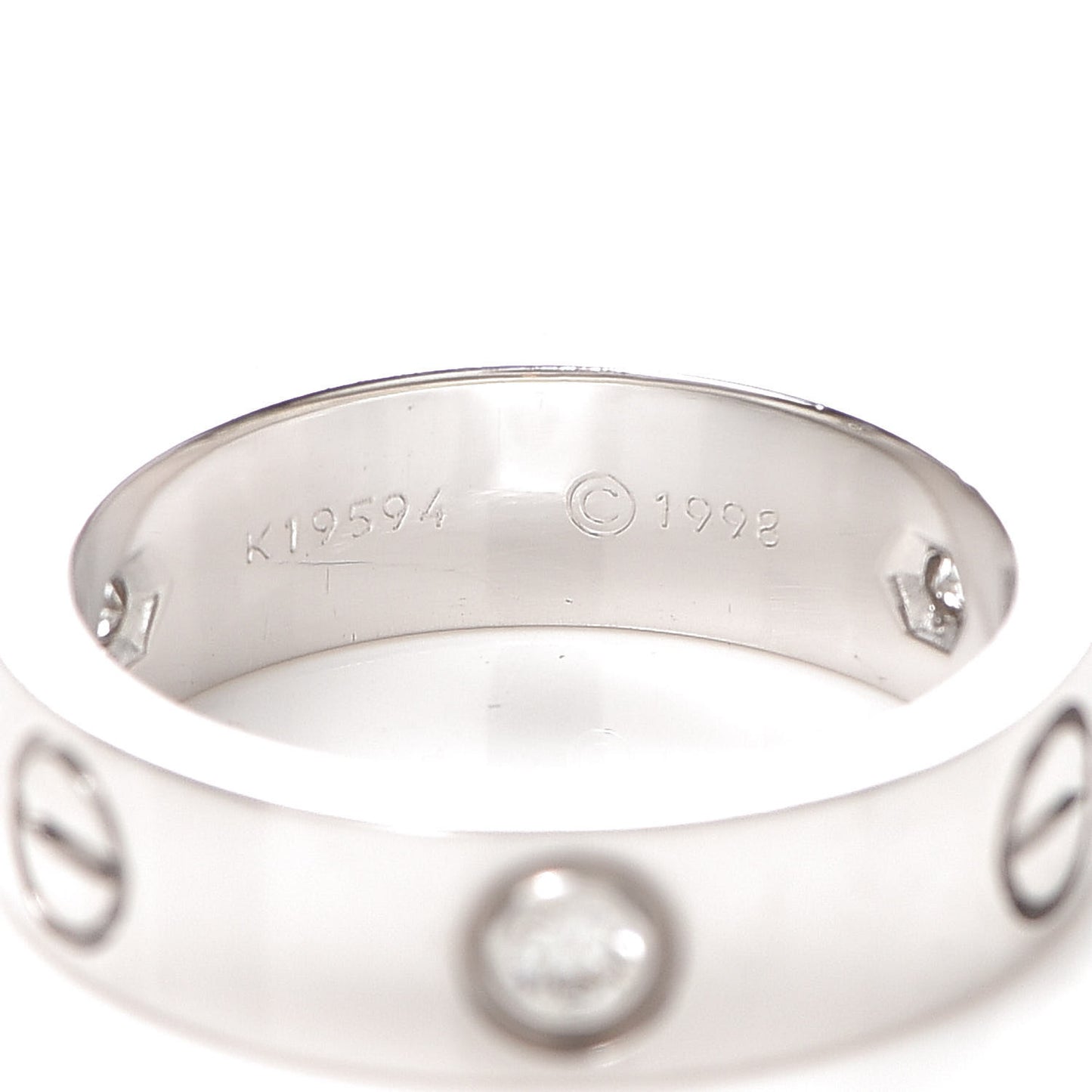 18K White Gold 3 Diamond 5.5mm LOVE Ring 54 6.75