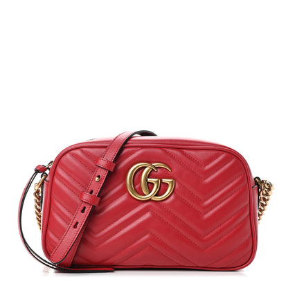 Gucci Calfskin Matelasse Small GG Marmont Chain Shoulder Bag Hibiscus Red 1 of 9