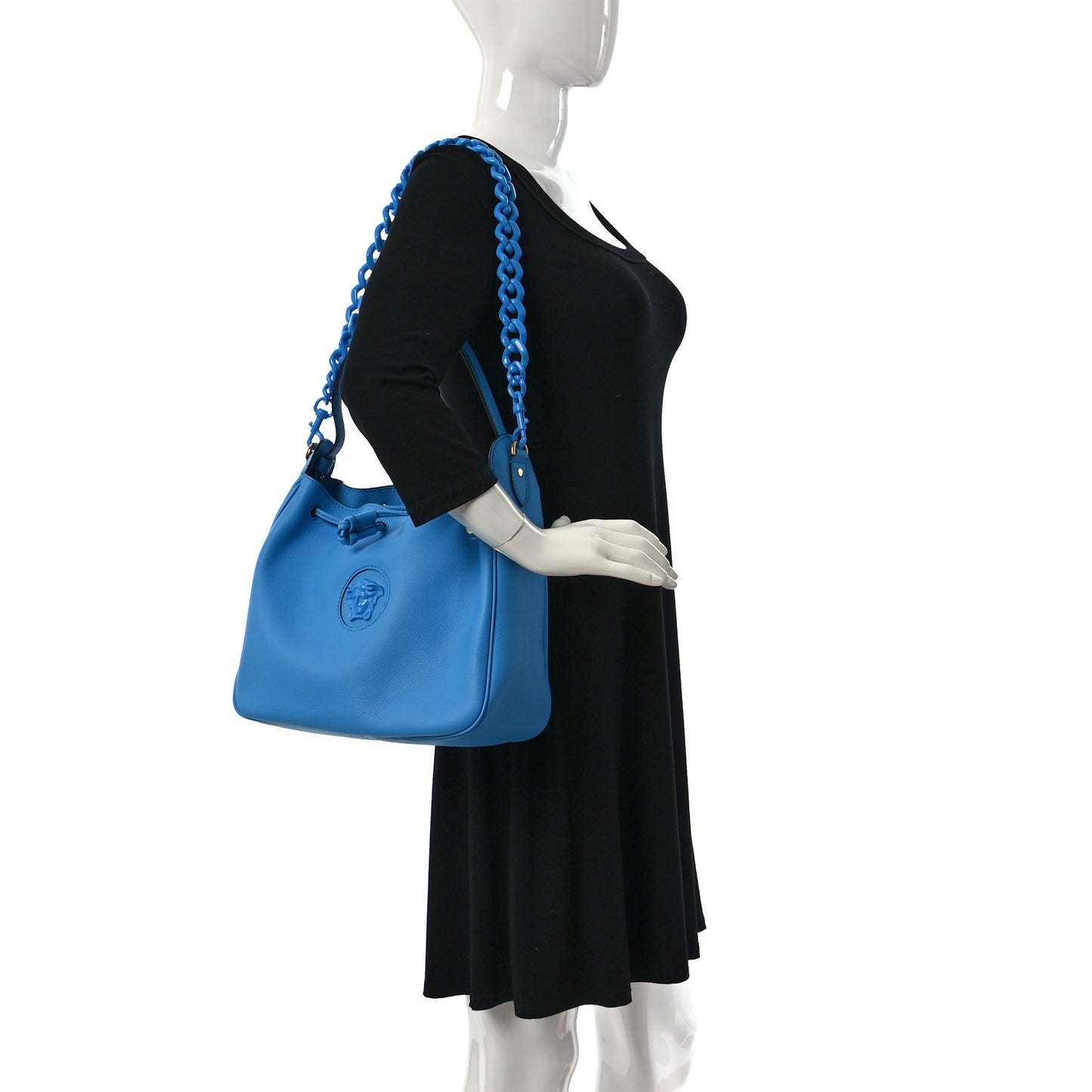 Grained Calfskin La Medusa Bucket Bag Blue