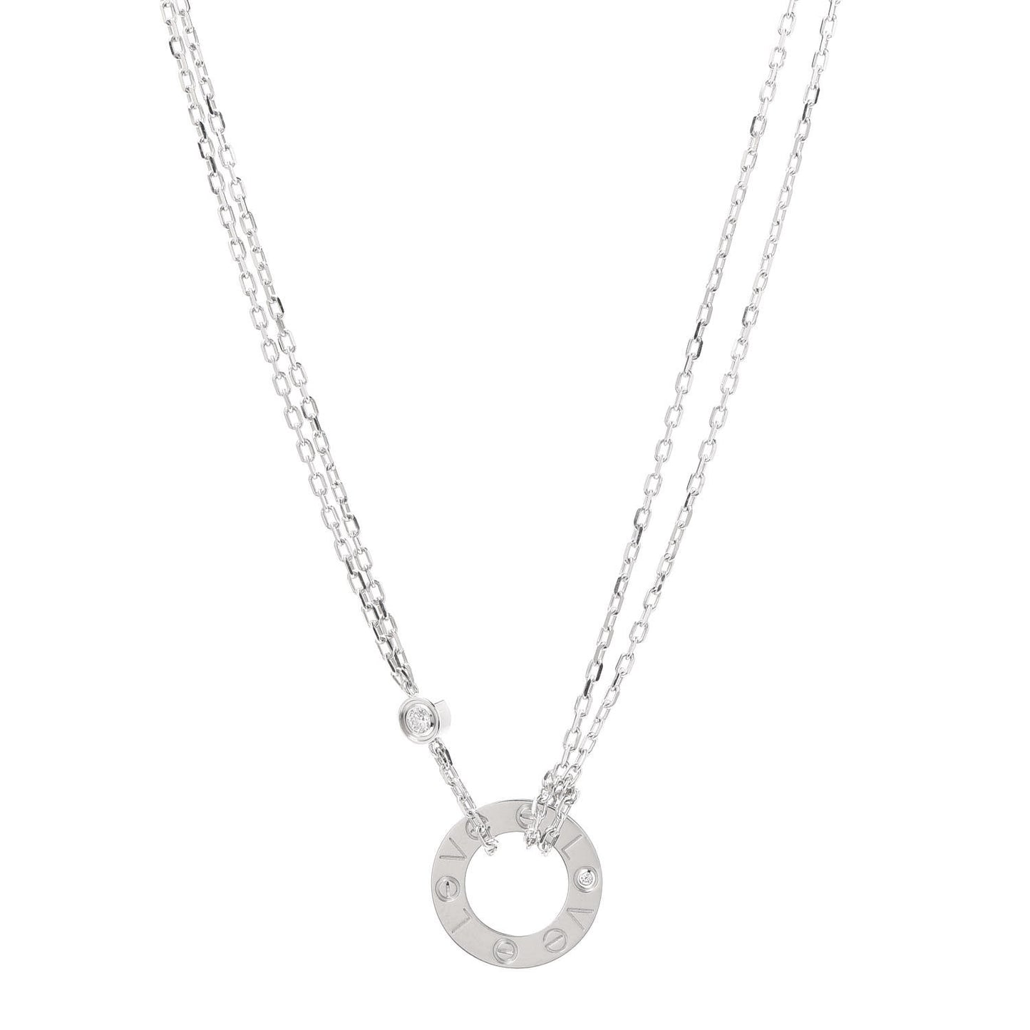 18K White Gold 2 Diamond LOVE Necklace