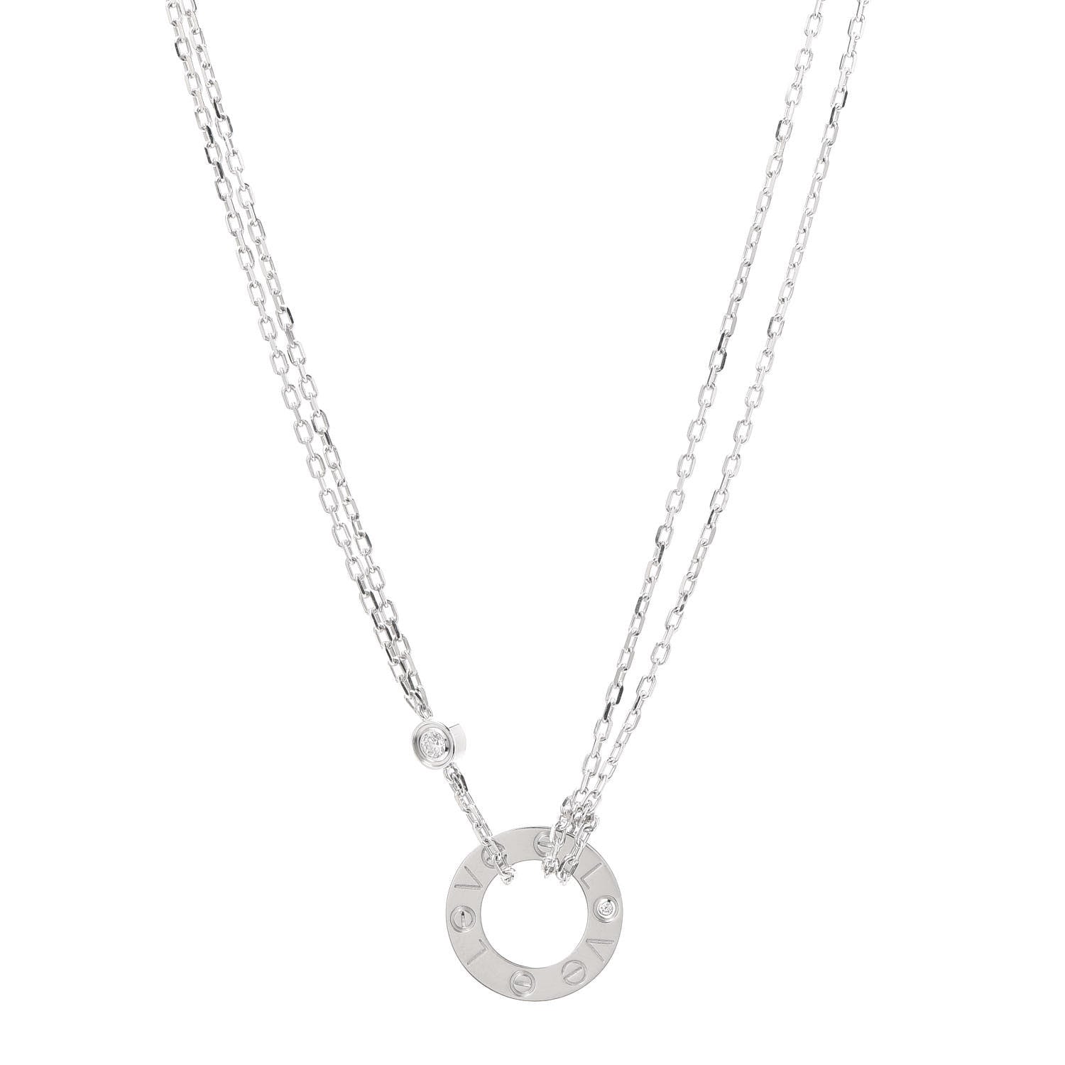 Cartier 18K White Gold 2 Diamond LOVE Necklace 1 of 6