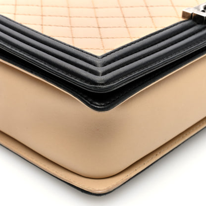 Chanel Lambskin Quilted Large Boy Flap Beige Black 9 of 10