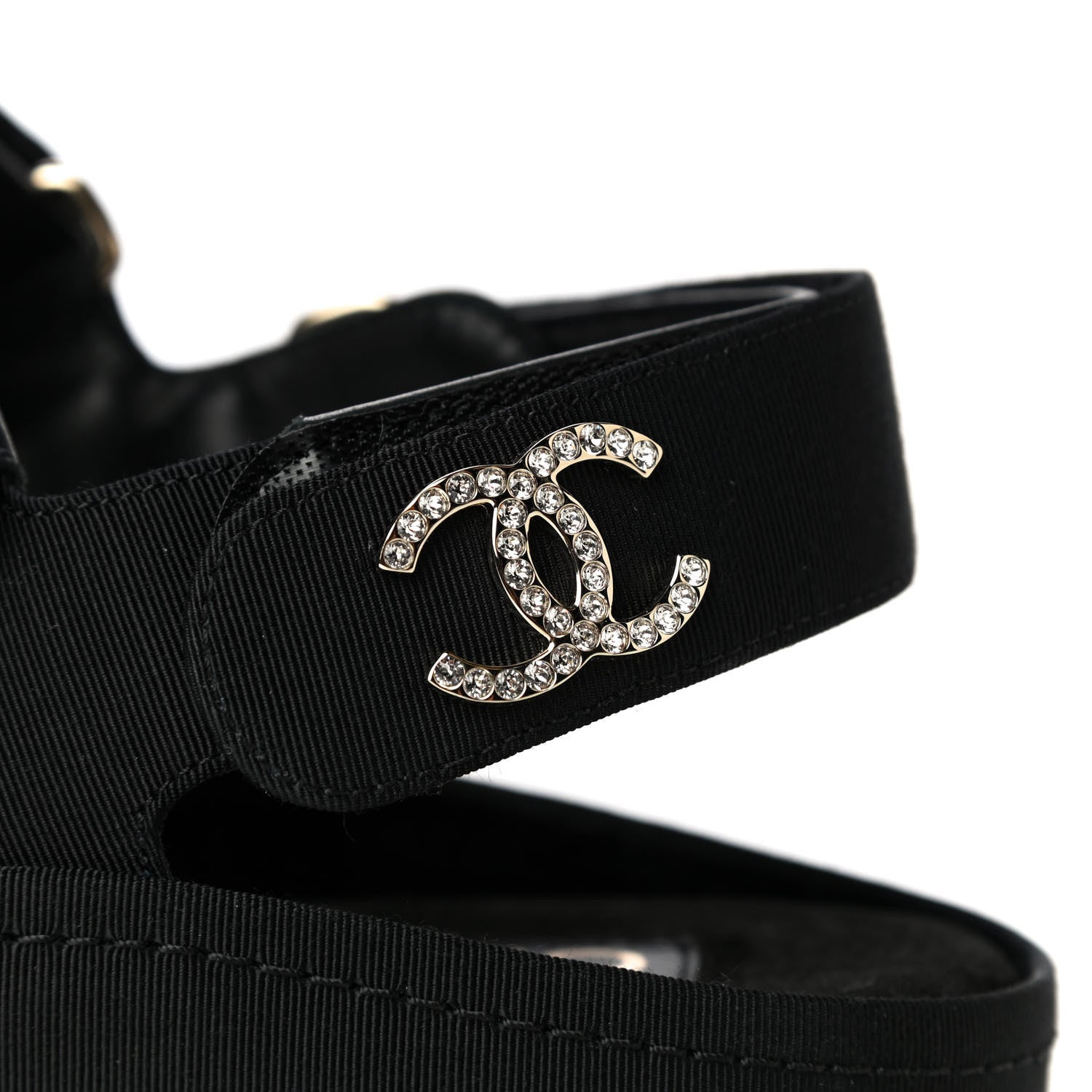 Chanel Grosgrain Crystal Logo Platform Sandals 36 Black 9 of 16
