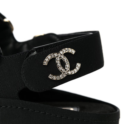 Chanel Grosgrain Crystal Logo Platform Sandals 36 Black 9 of 16