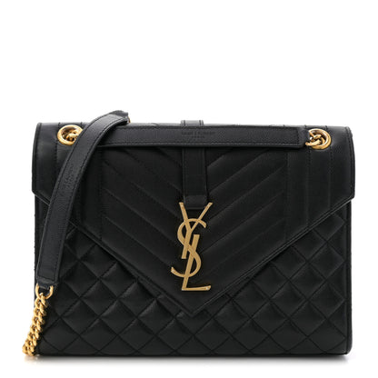 Saint Laurent Grain De Poudre Textured Mixed Matelasse Triquilt Medium Monogram Satchel Black 1 of 11