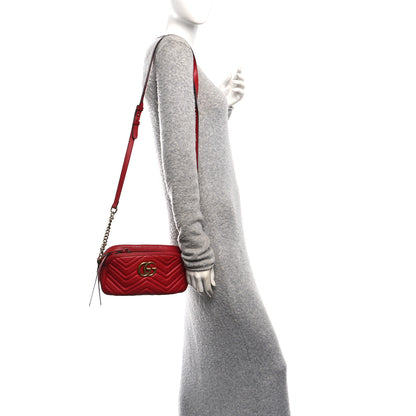 Gucci Calfskin Matelasse Small GG Marmont Chain Shoulder Bag Hibiscus Red 2 of 10