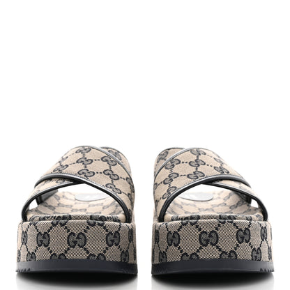Gucci Monogram Criss Cross Platform Slide Sandals 37 Beige Blue 2 of 9
