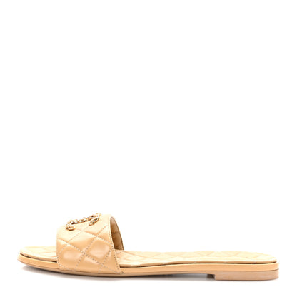 Chanel Shiny Goatskin CC Chain Mule Sandals 39 Beige 1 of 9