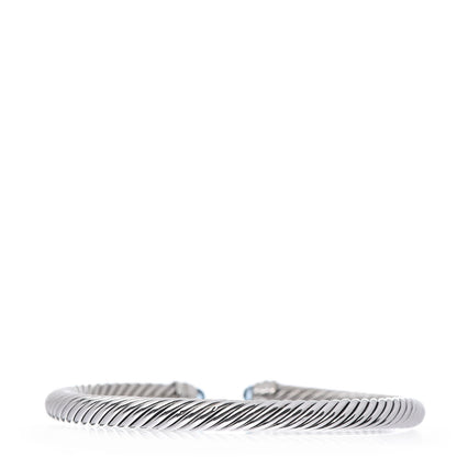 David Yurman Sterling Silver Diamond Blue Topaz 5mm Cable Classics Bracelet 3 of 4