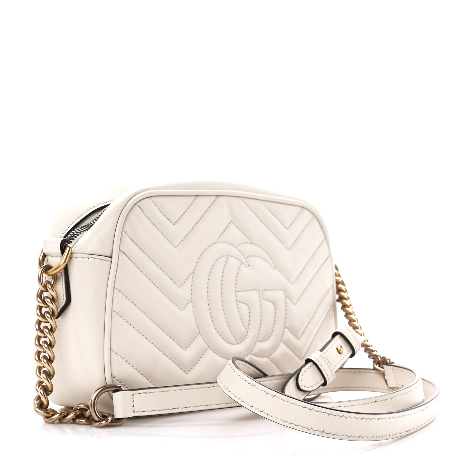 Gucci Calfskin Matelasse Small GG Marmont Chain Shoulder Bag White 3 of 13