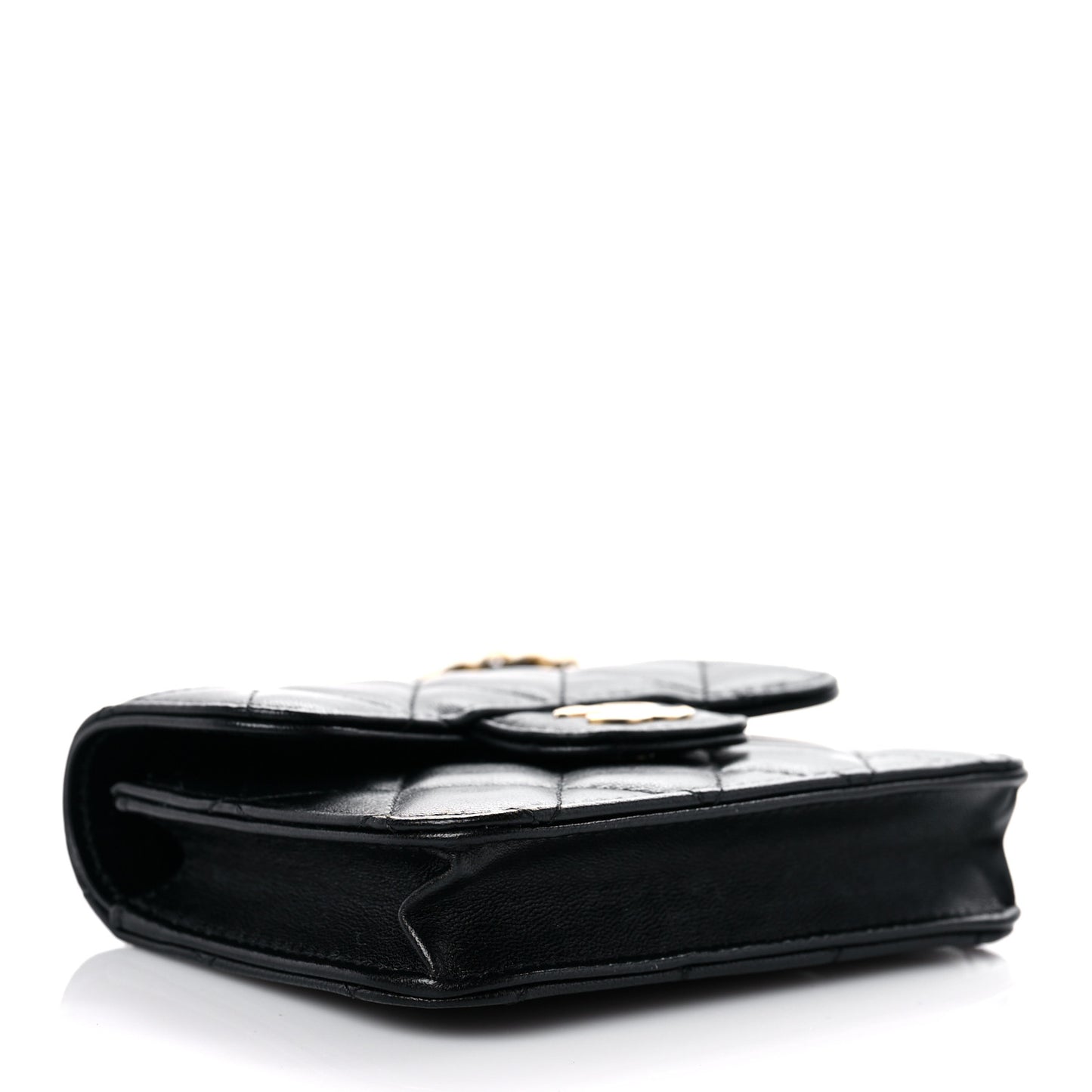 Lambskin Quilted Top Handle Flap Coin Purse With Chain Black