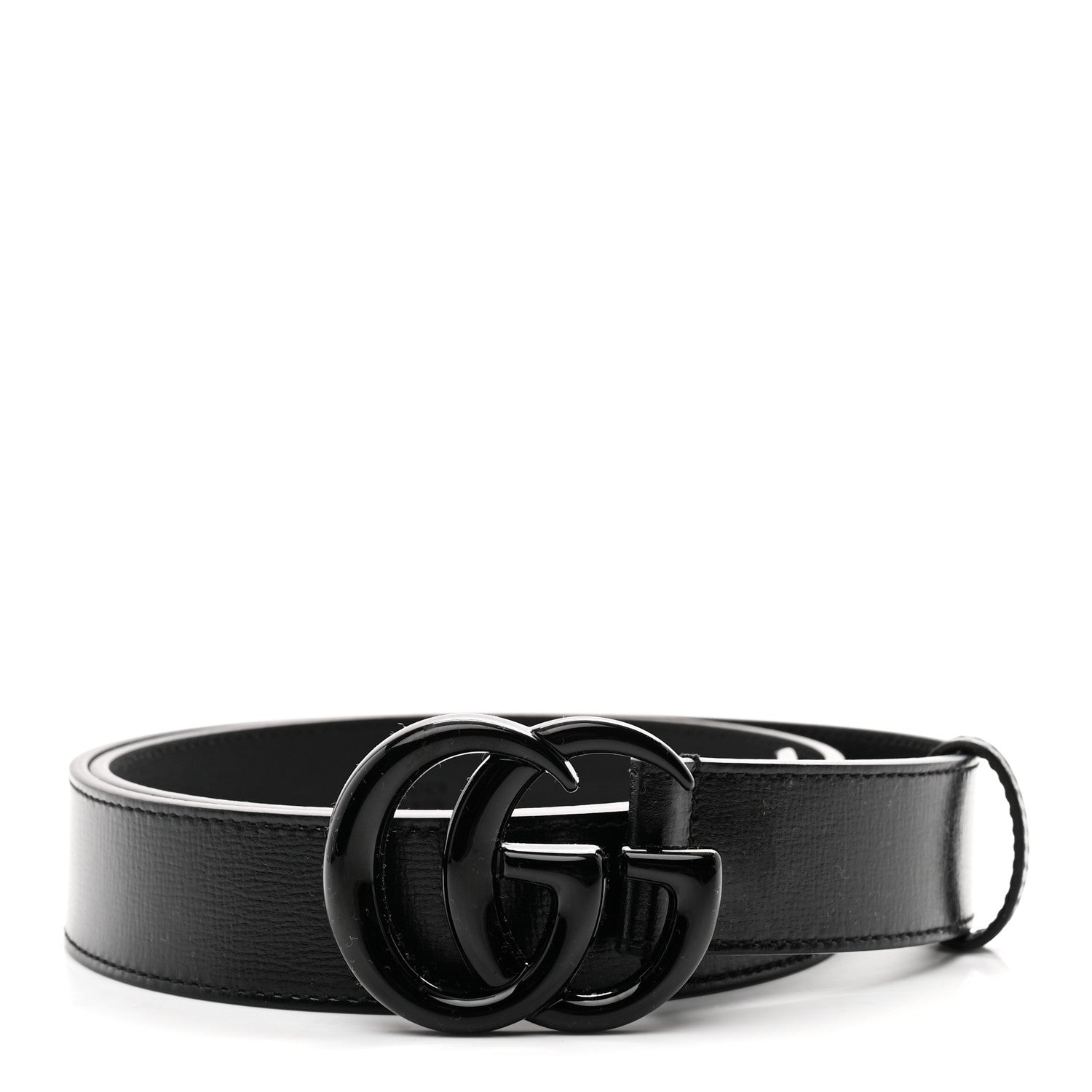 Gucci Azalea Calfskin Enamel Monochrome Double G 30mm Belt 85 34 Black 1 of 5