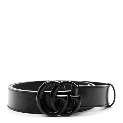 Gucci Azalea Calfskin Enamel Monochrome Double G 30mm Belt 85 34 Black 1 of 5