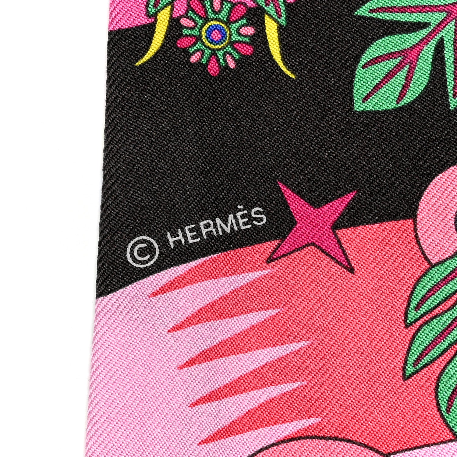 Hermes Silk La Source de Pegase Twilly Ebene Rose Vif Jaune Vif 3 of 4