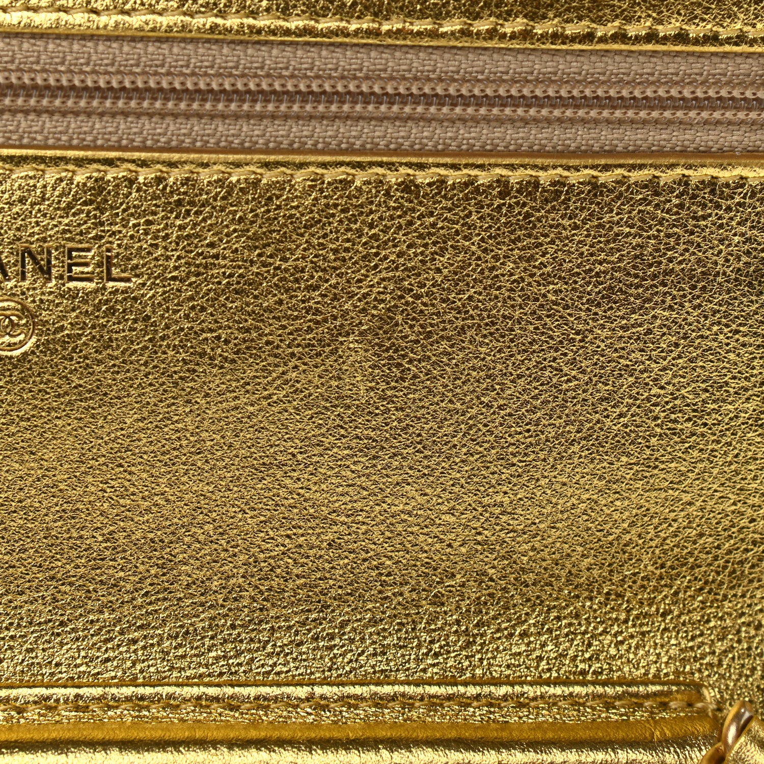 Chanel Metallic Calfskin Crocodile Embossed Cocodile Wallet On Chain WOC Gold 13 of 14