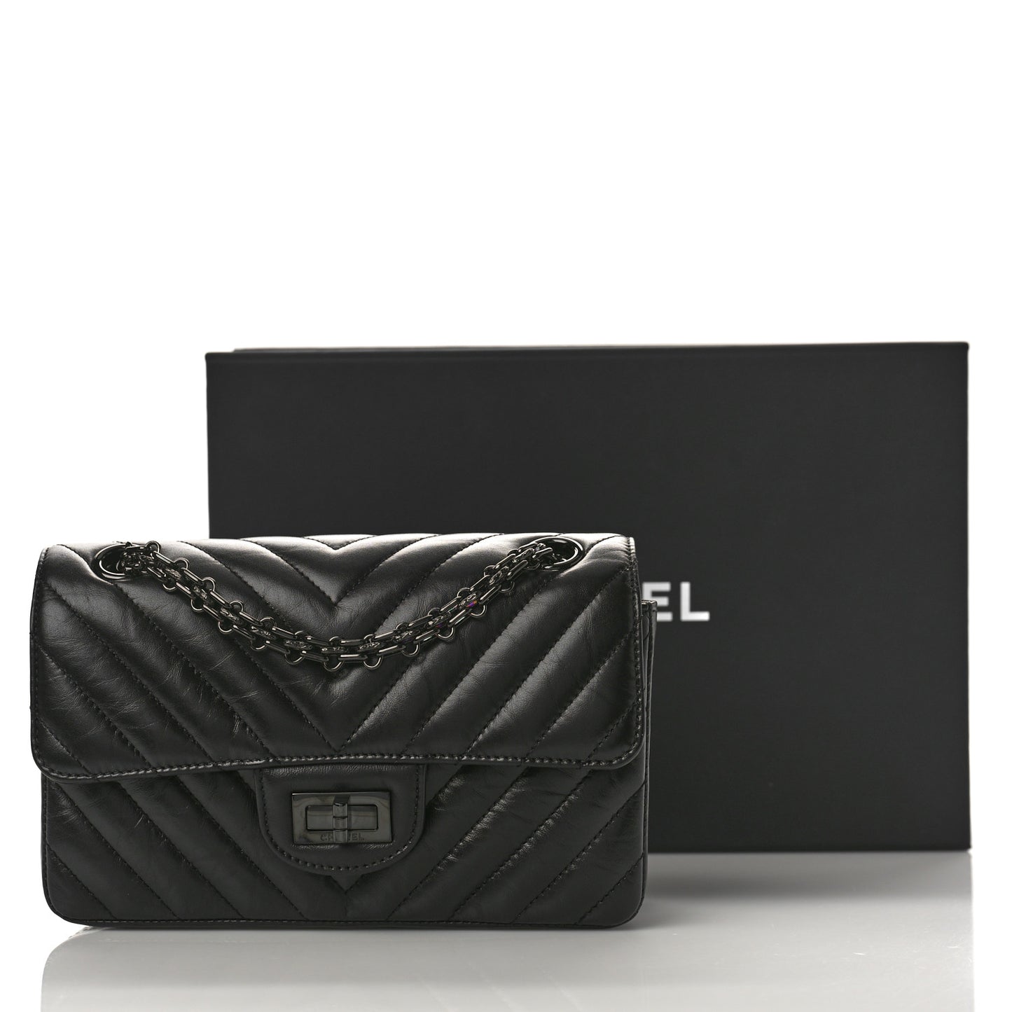 Aged Calfskin Chevron Quilted 2.55 Reissue Mini Flap So Black