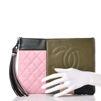 Chanel Lambskin Patchwork Medium Cosmetic Case Khaki Pink Green 2 of 8
