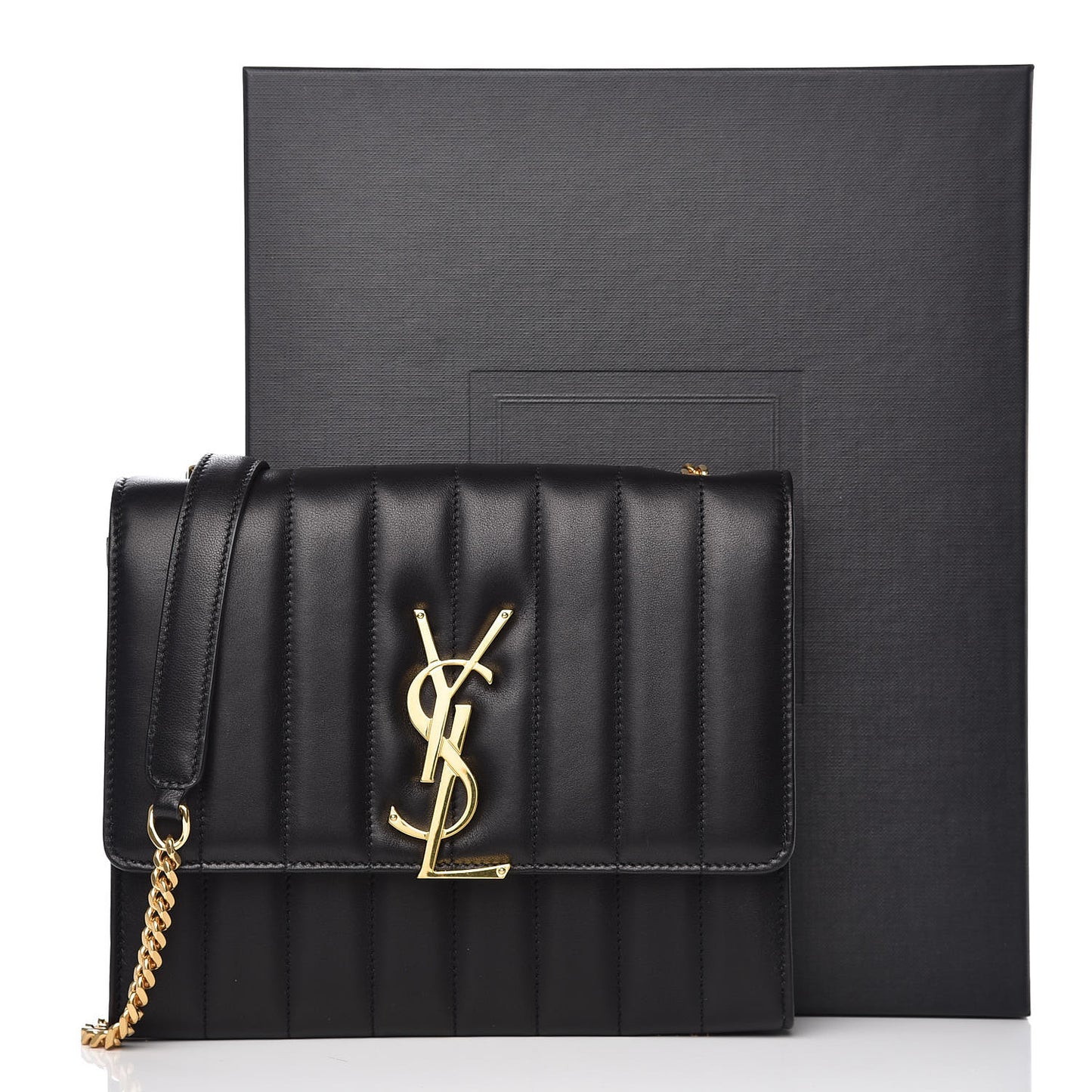 Lambskin Matelasse Monogram Vicky Chain Wallet Black