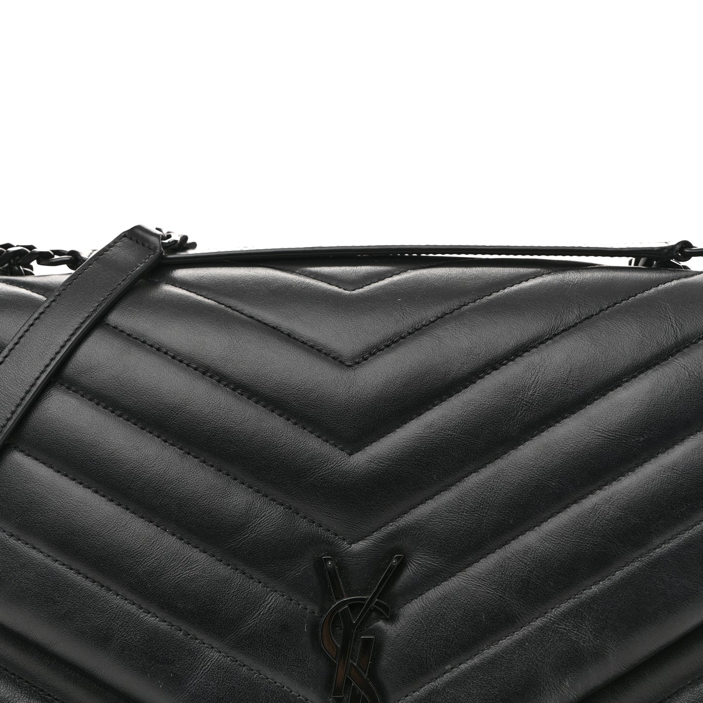 Calfskin Y Quilted Monogram Monochrome Large Loulou Chain Satchel Black