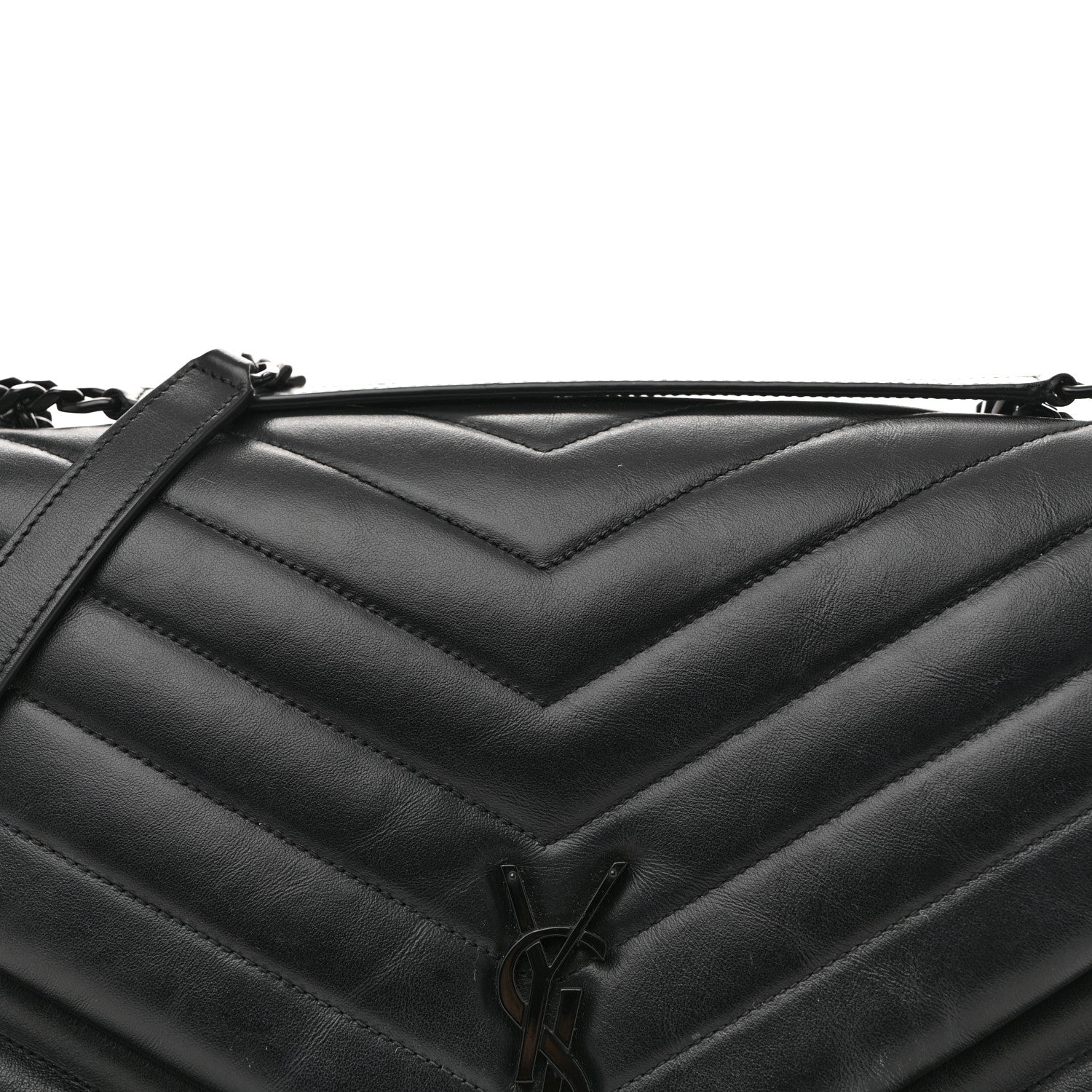 Saint Laurent Calfskin Y Quilted Monogram Monochrome Large Loulou Chain Satchel Black 8 of 13