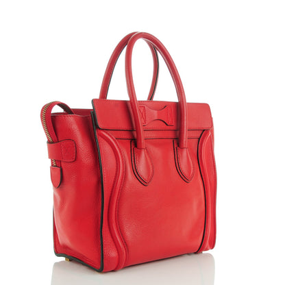 Celine Drummed Calfskin Micro Luggage Coquelicot 3 of 7
