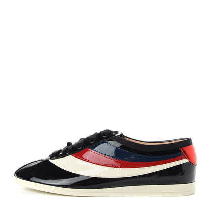 Gucci Patent Calfskin Mens Web Falacer Sneakers 8 Black 1 of 10