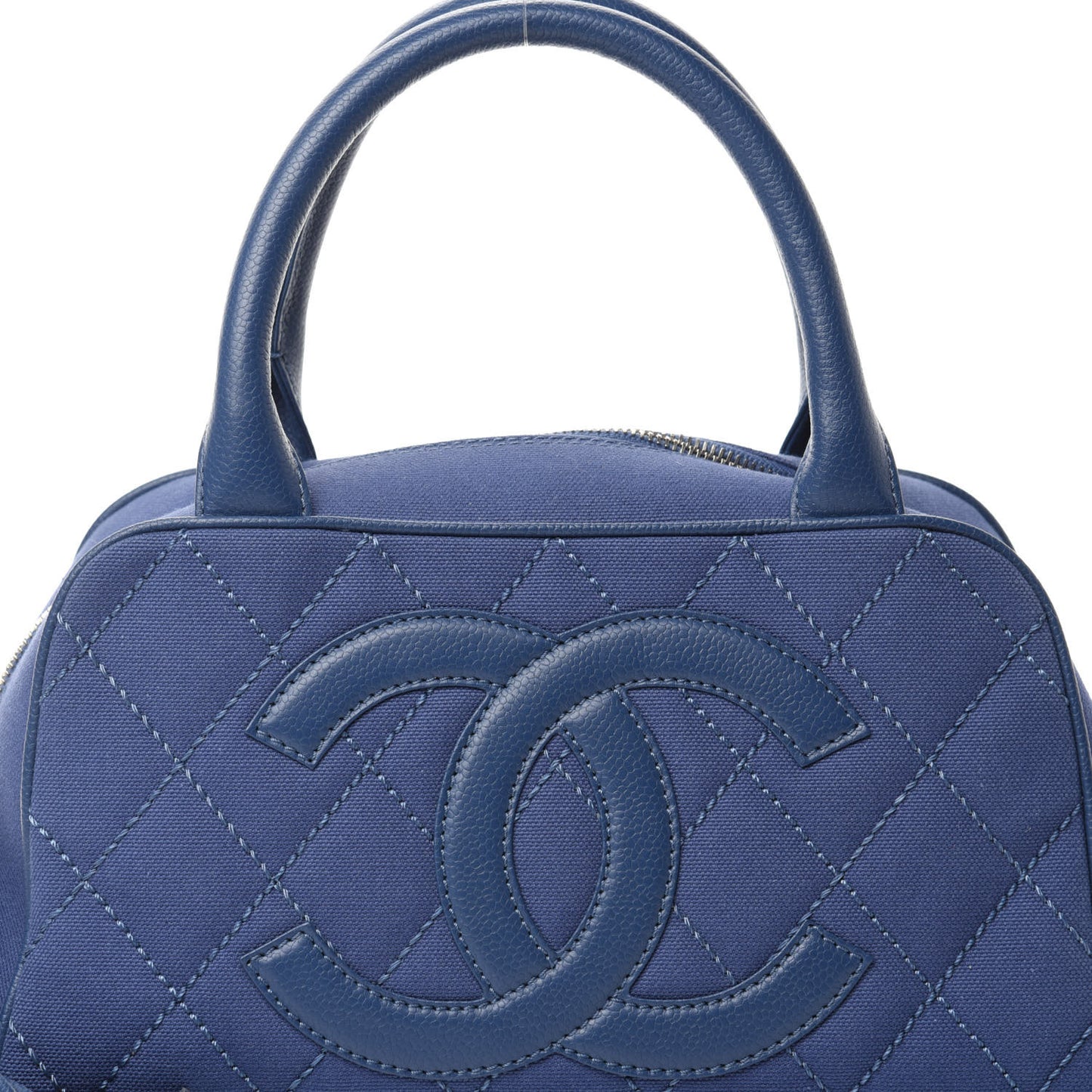 Canvas Quilted Small Tassel Bowler Blue
