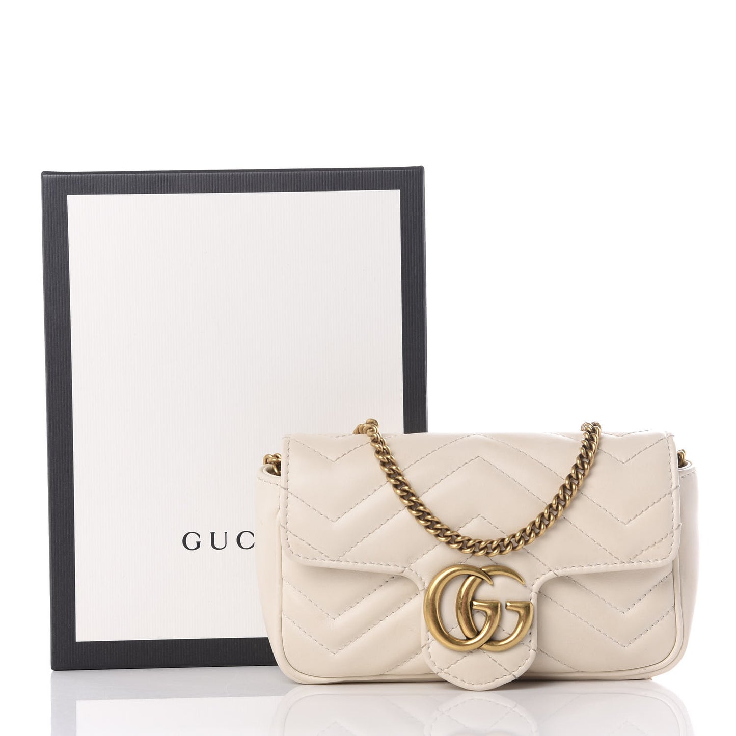 Calfskin Matelasse Super Mini GG Marmont Shoulder Bag White