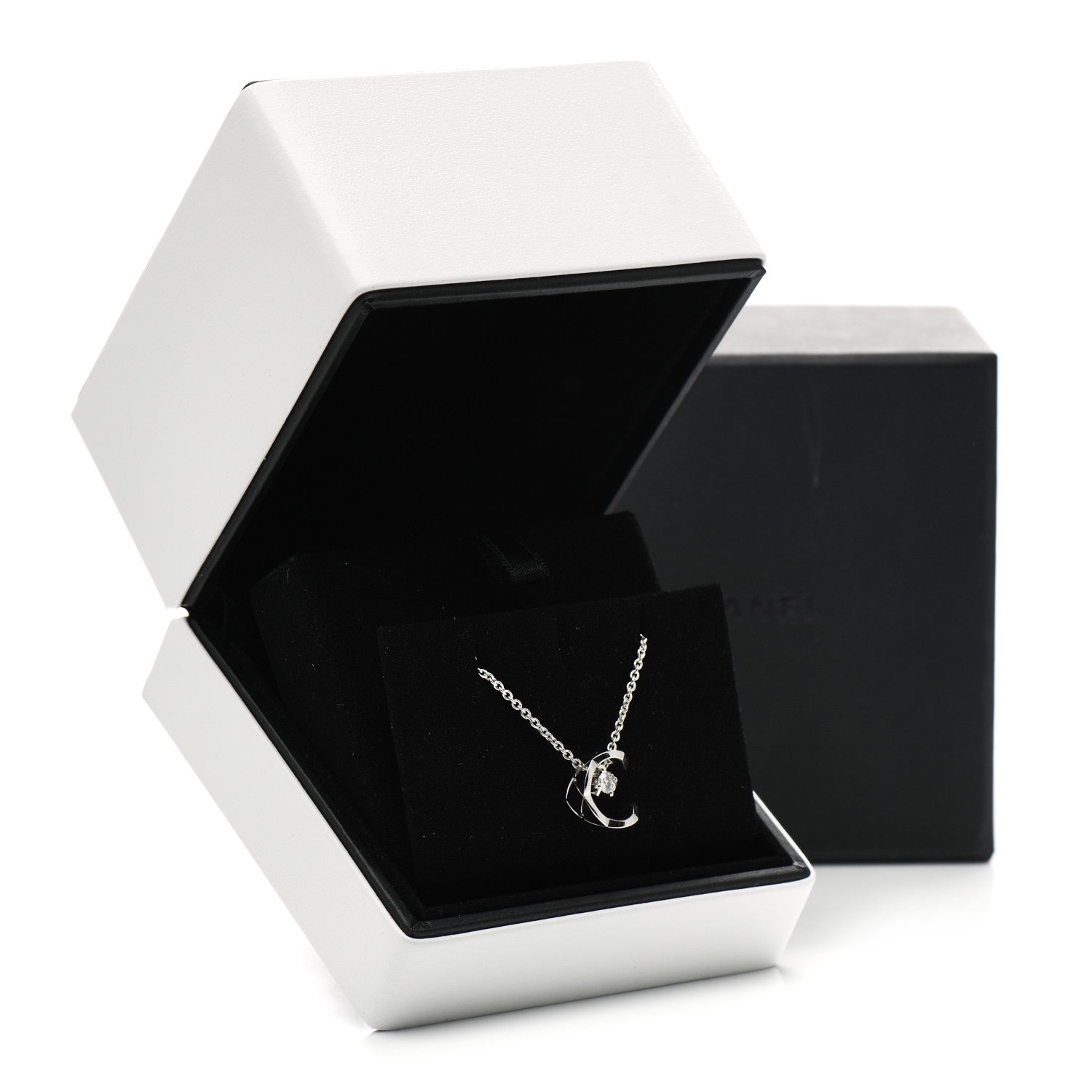 Chanel 18K White Gold Diamond Coco Crush C Necklace 4 of 4