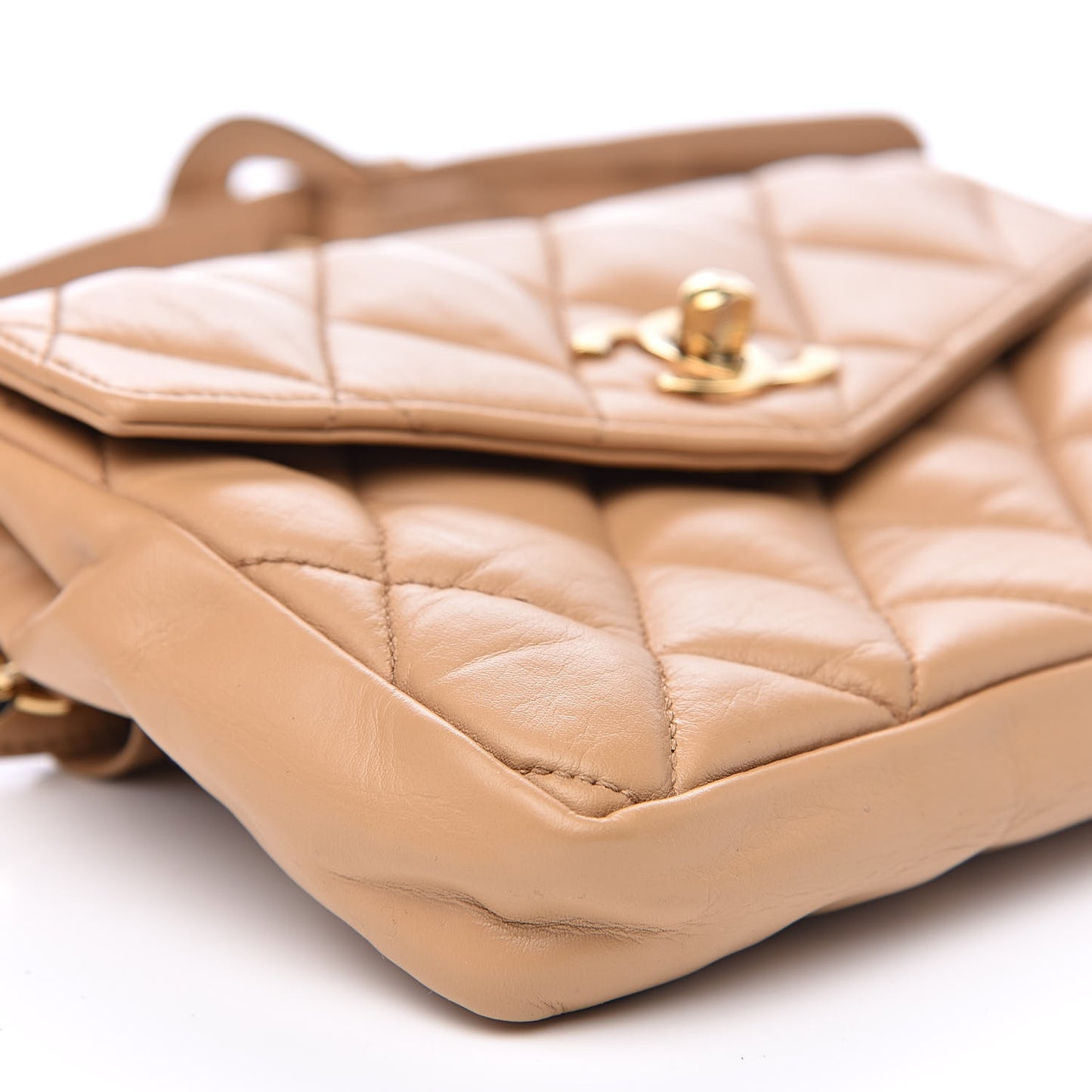Lambskin Quilted Flap Waist Belt Bag 70 28 Beige