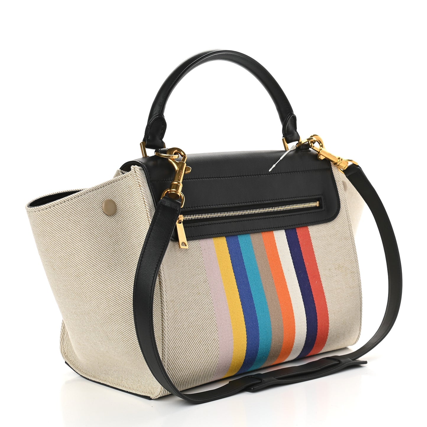 Smooth Calfskin Striped Canvas Small Trapeze Multicolor
