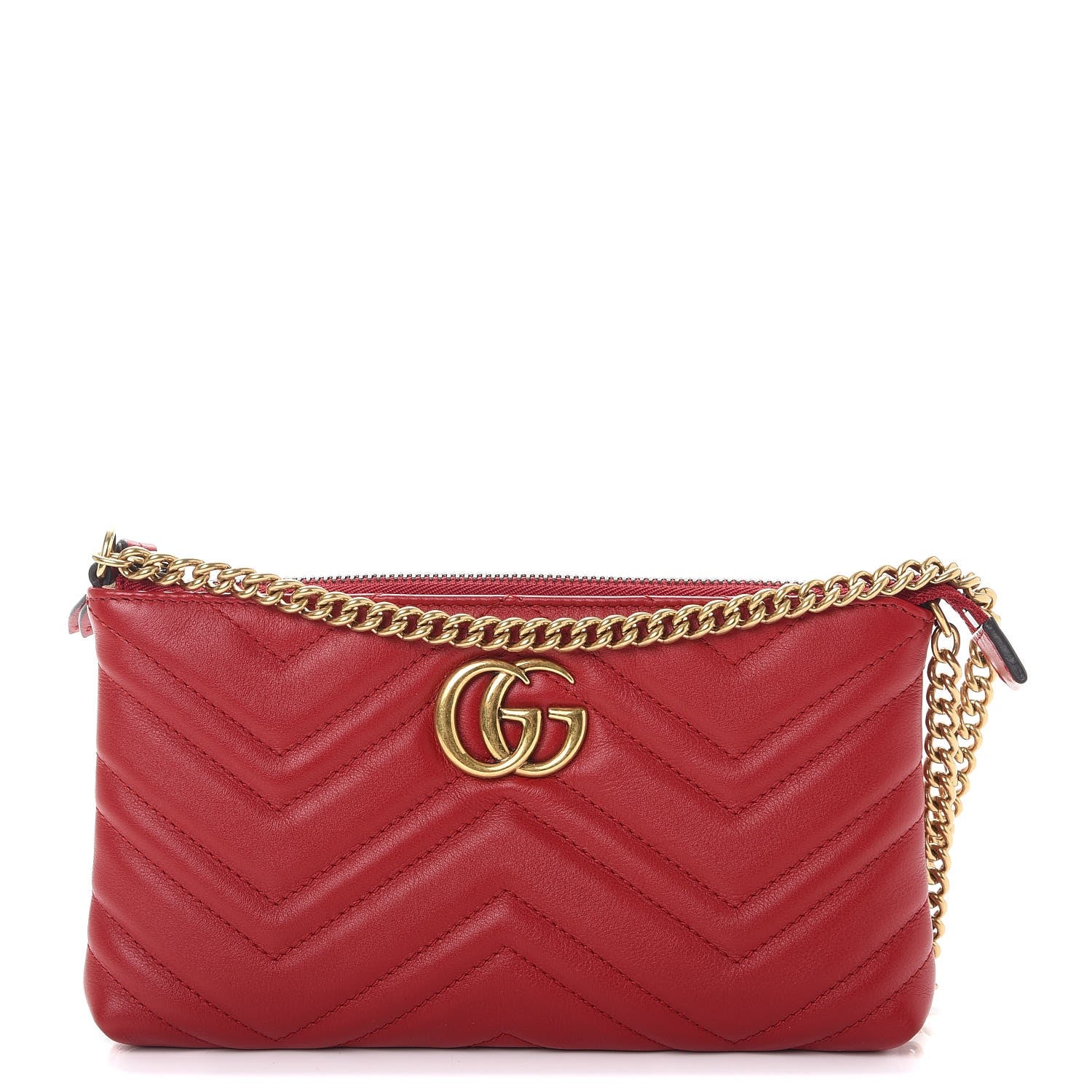 Gucci Calfskin Matelasse Mini GG Marmont Chain Bag Hibiscus Red 1 of 8