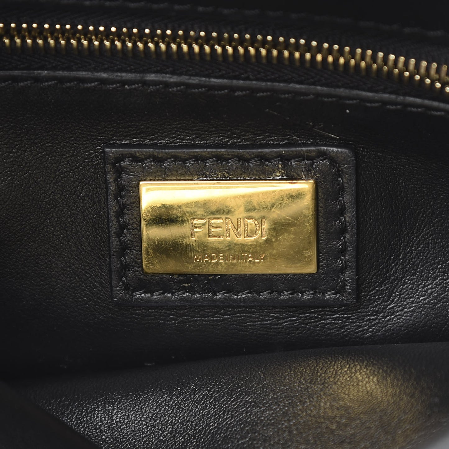 Shearling Nappa Macro FF 1974 Mini Peekaboo Iconic Satchel Tobacco Black