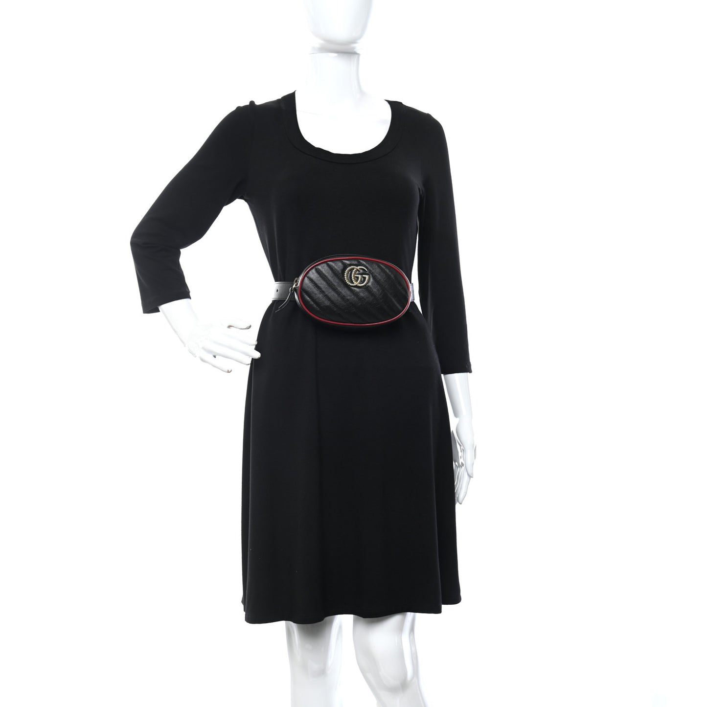Azalea Calfskin Matelasse Diagonal Torchon GG Marmont Belt Bag 75 30 Black Romantic Cerise