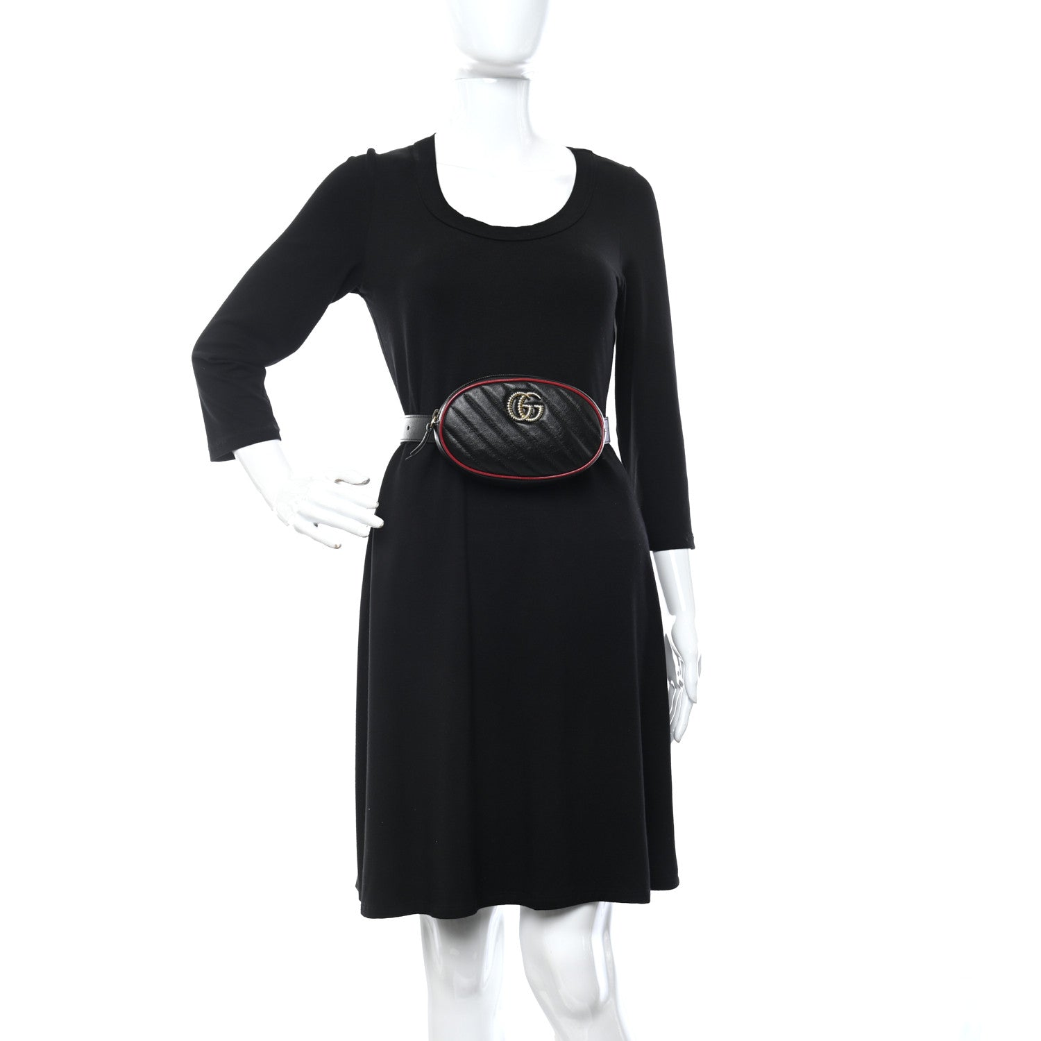 Gucci Azalea Calfskin Matelasse Diagonal Torchon GG Marmont Belt Bag 75 30 Black Romantic Cerise 2 of 10