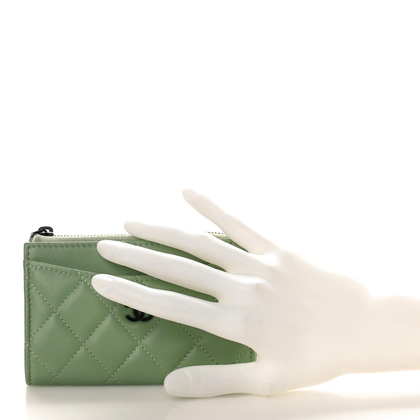 Lambskin Quilted CC Zip Around Card Holder Green