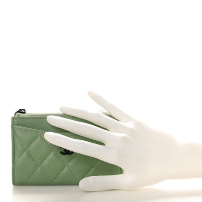 Chanel Lambskin Quilted CC Zip Around Card Holder Green 2 of 9