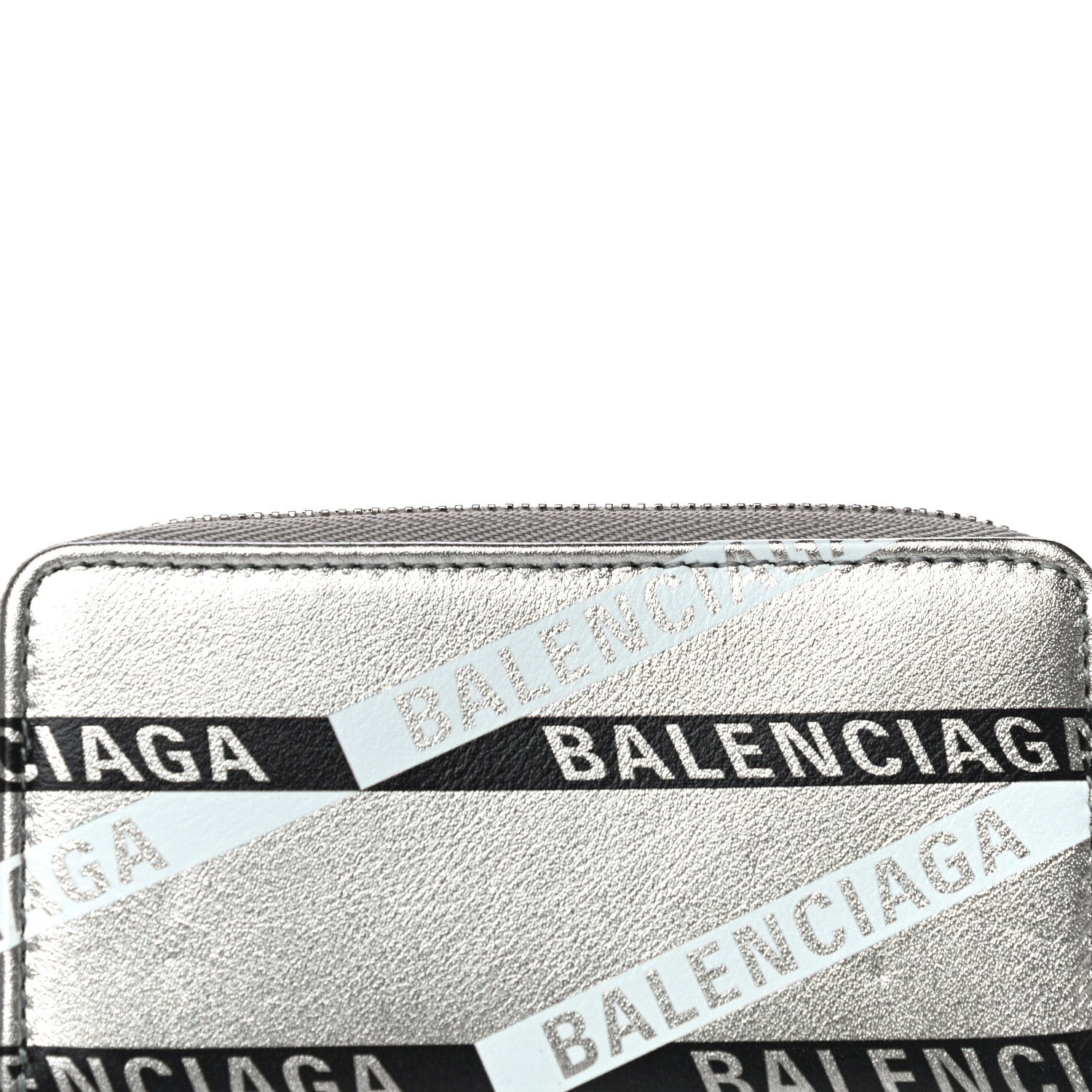 Balenciaga Metallic Calfskin Losange Monogram Everyday Zip Around Card Case Silver Black White 8 of 14