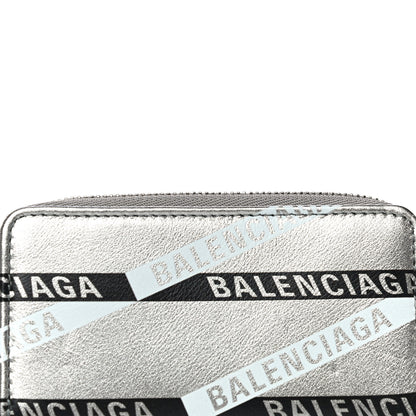 Balenciaga Metallic Calfskin Losange Monogram Everyday Zip Around Card Case Silver Black White 8 of 14