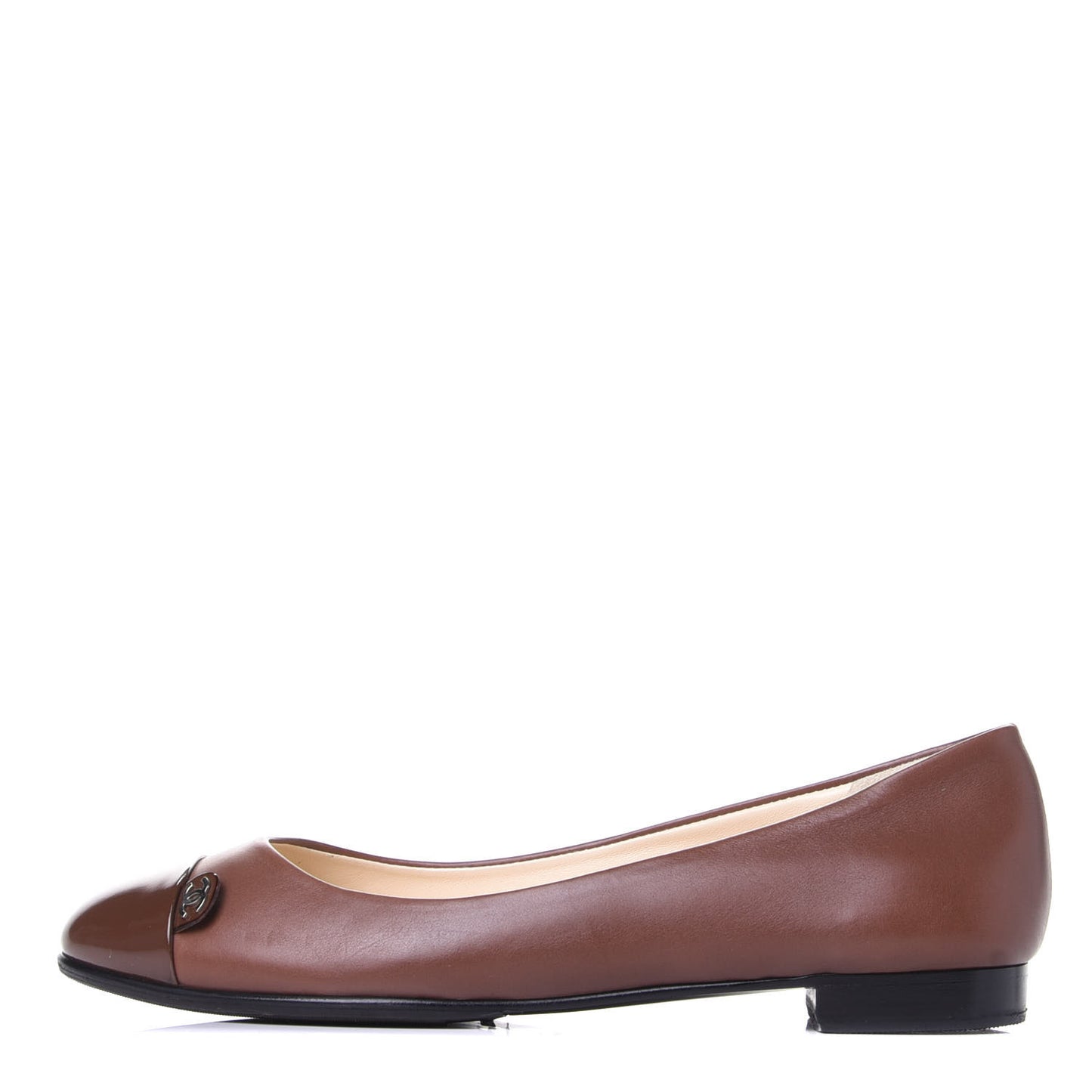 Lambskin Patent Cap Toe Ballerina Flats 36 Brown